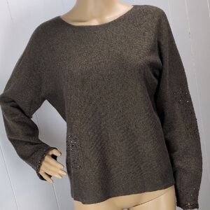 Wool Blend Metallic Gold & Brown Sweater with Beaded Accents Medium